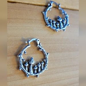 Silver Mushroom Hoop Earrings